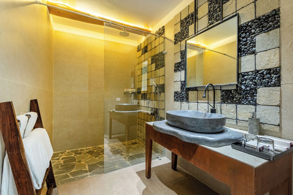Luxury Tent with Private Courtyard | Bathroom | Shower, hair dryer, towels, soap