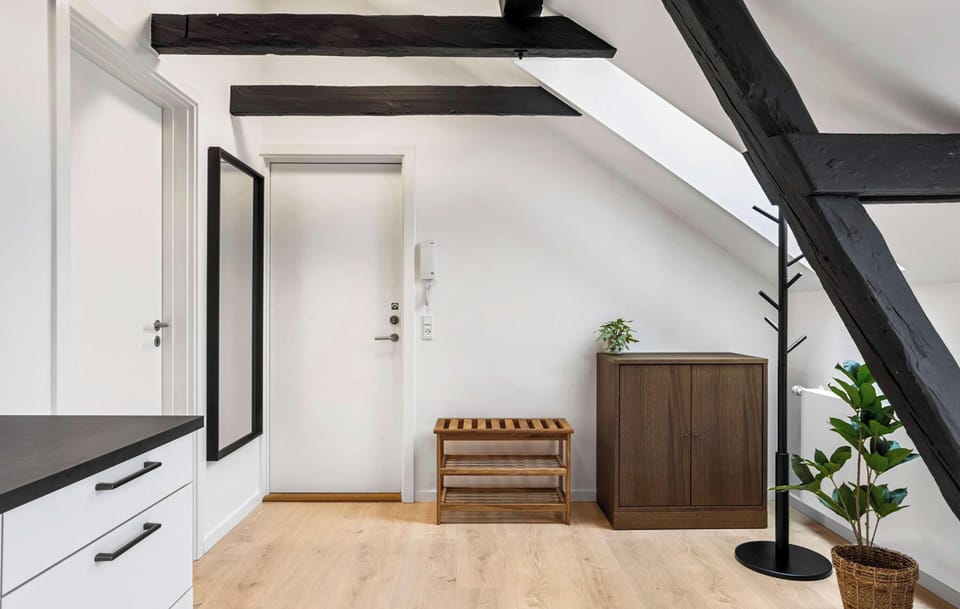 Entrance with shoe-rack, drawers and a coat-hanger, along with a full-size mirror.