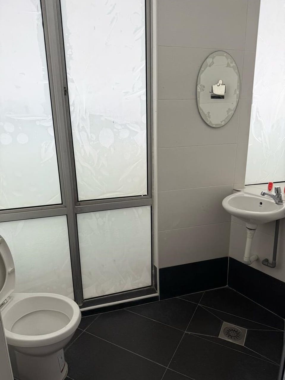 Combined shower/tub, bidet, towels, soap
