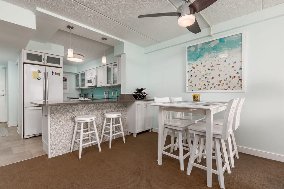 kitchen and bar area