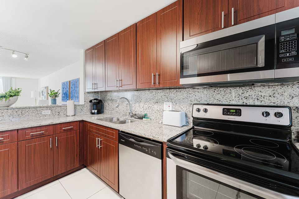 Fully stocked kitchen, ready for all your cooking needs.