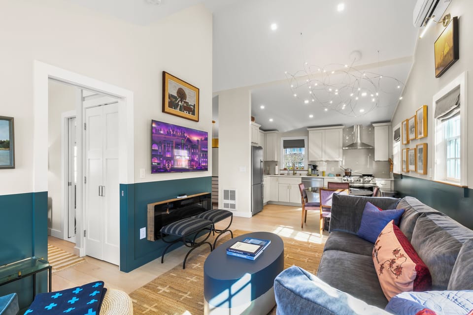 the living room features luxurious materials and thoughtful details