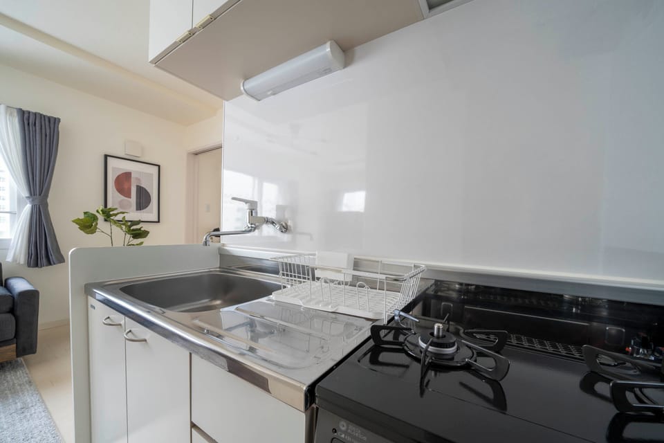 Fridge, microwave, stovetop, electric kettle