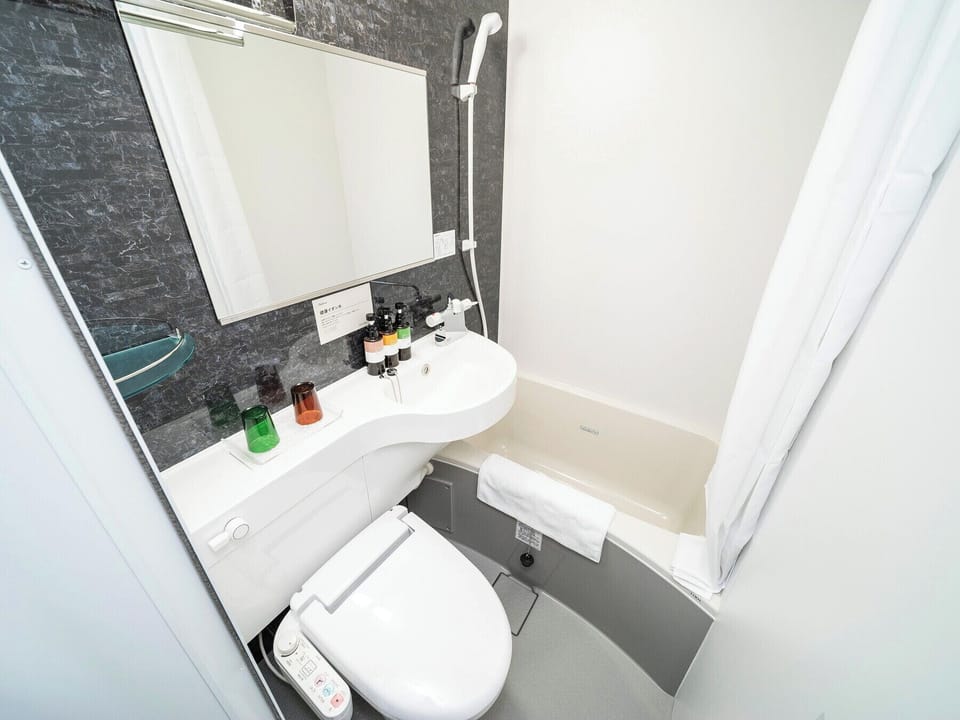 Hair dryer, slippers, bidet, towels