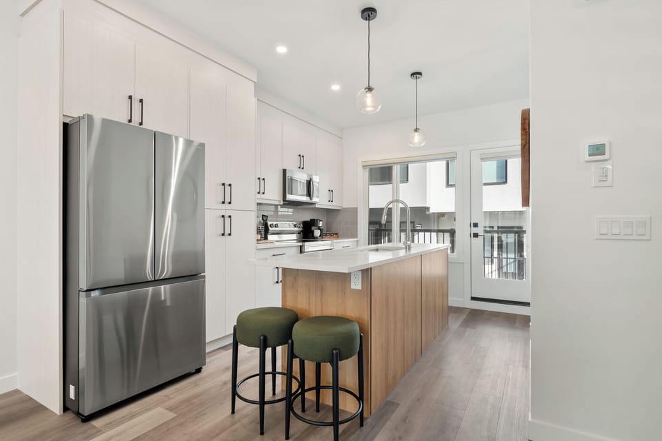 Kitchen comes complete with all new appliances and all the basics you come to expect in a rental. From pots and pans to mixing bowls. You will be provided with coffee, soap, salt and pepper, oil, paper towel and more. 