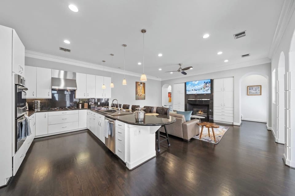 Spacious & Fully Stocked Kitchen–Designed for effortless entertaining, bar seats for 6, array of extras; coffee maker, waffle maker, blender, electric kettle, air fryer, toaster, knives, spices, dishes, & more-everything needed to cook & dine w/ease!