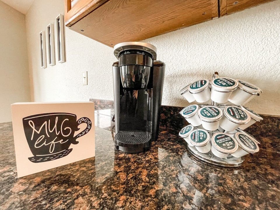 Enjoy a cup of coffee. We provide k-cups for the Keurig