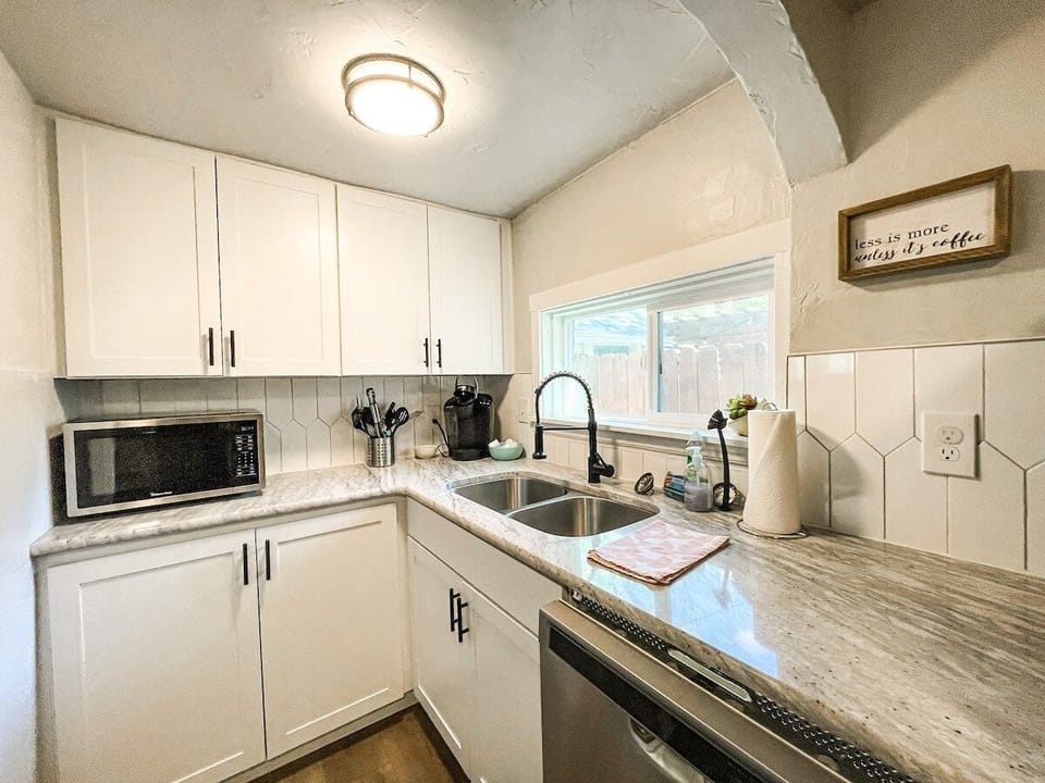 Efficient, stocked kitchen with everything needed to cook simple meals