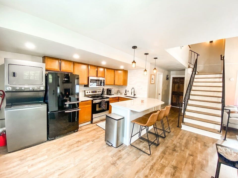 The kitchen is stocked with everything you need to prepare your meals before heading to the slopes or out on the trails