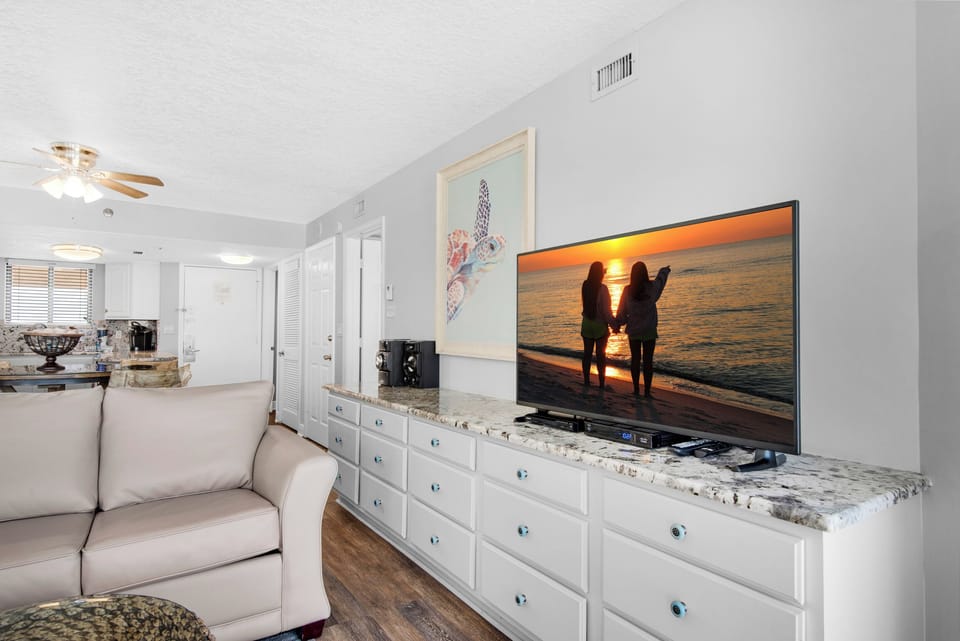 Enjoy a movie on the flat screen TV