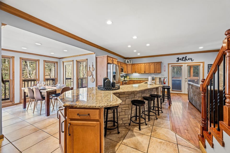 Large kitchen island. Perfect for overflow seating at mealtime.