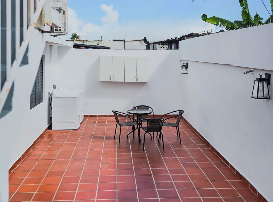 Private patio with washer & dryer for your use.