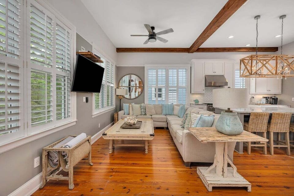 Living area with sectional sofa and TV