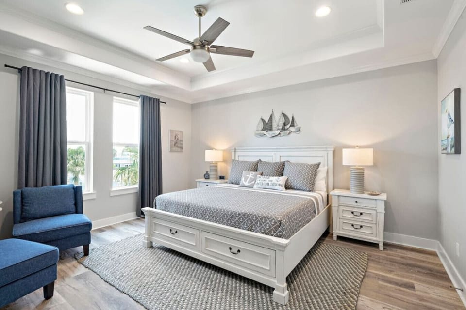 This bedroom has a king sized bed