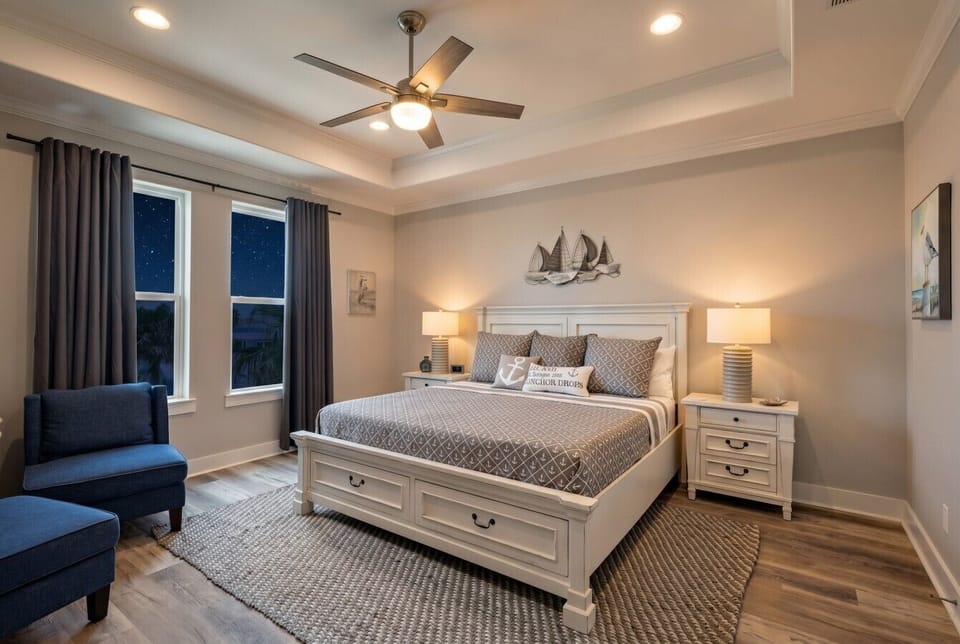This bedroom has a king sized bed