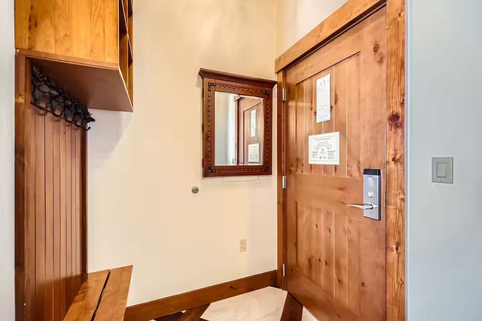 Rustic staircase with mountain accents