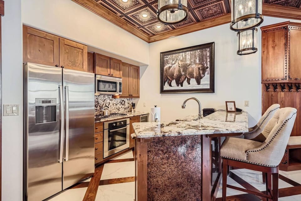 Granite kitchen island with bar seating