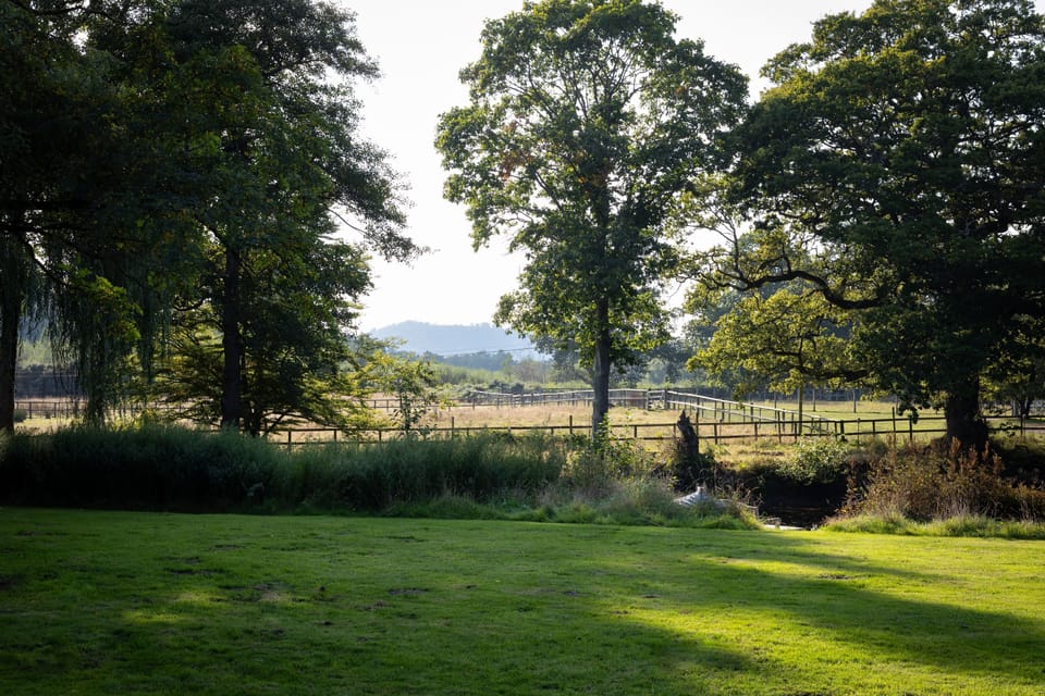 View from the loggia across to the lake (this area of garden is not available to guests)