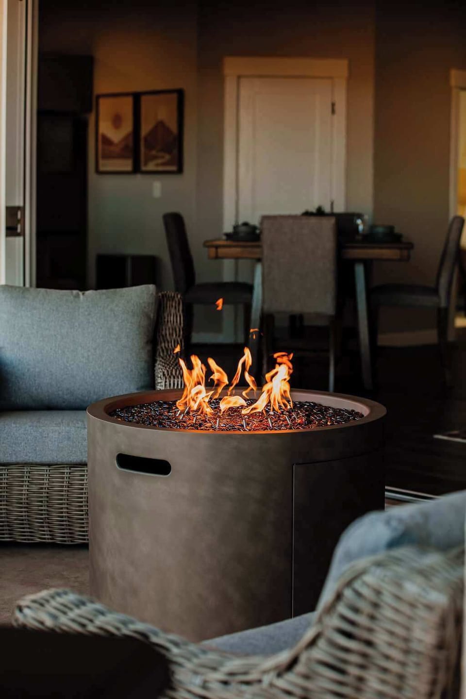 Get warm by the fire, at Desert Skies