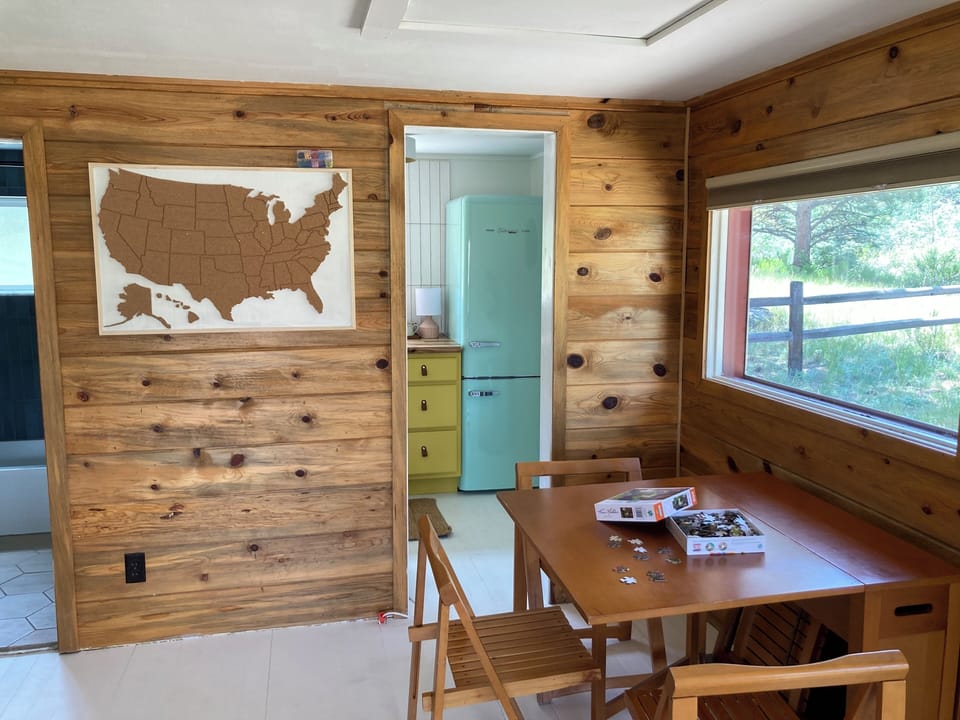 view from living room to kitchen (space-saver table seats up to 4) 