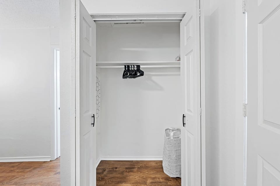 The closet has plenty of space to settle in.