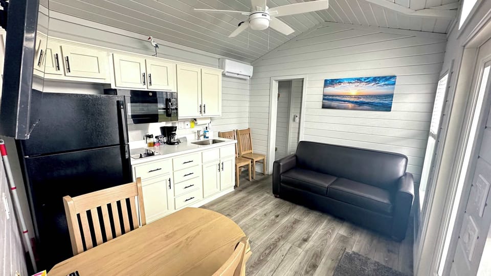 Main Living Area - Kitchen - TV with Roku & Couch that folds out to Full size Bed