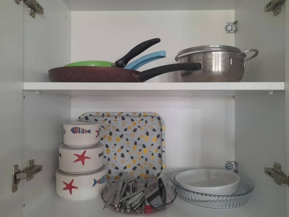Comfort Apartment, Balcony, Pool View | Private kitchen | Full-size fridge, microwave, stovetop, highchair