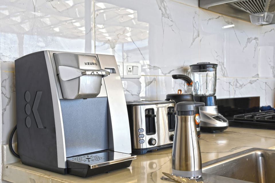 Complimentary Keurig coffee with compostable pods.