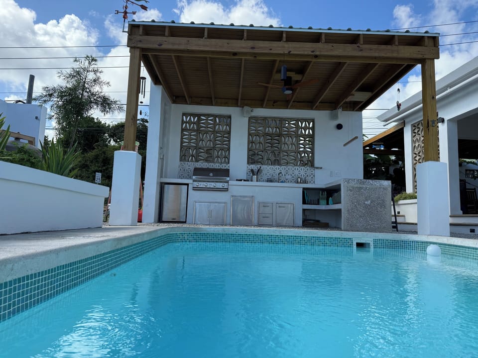 View from pool to BBQ area