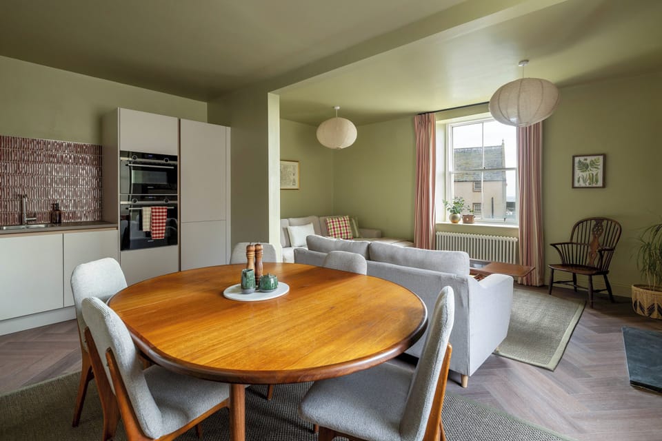 The dining area comfortably seats six guests