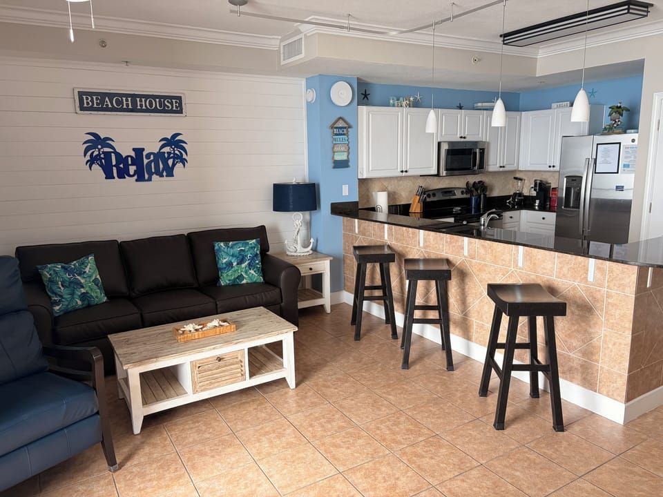 Roomy kitchen and living room
