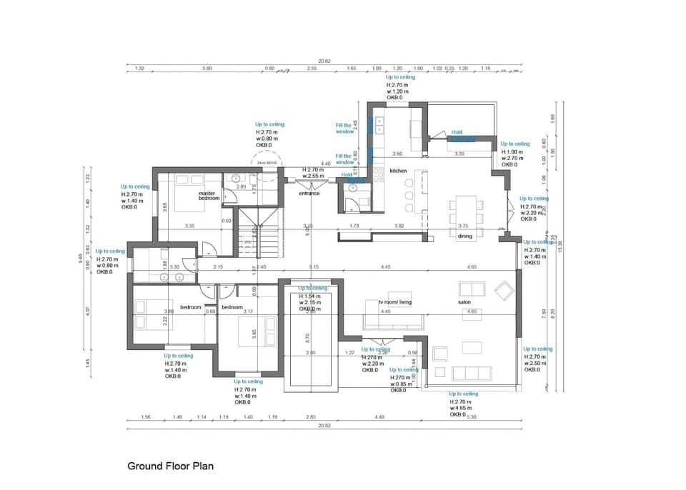 The floorplan of only downstairs, upstairs is the masterbedroom