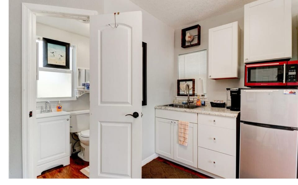 Kitchenette, utensils, coffee maker, spices, electric skillet, toaster oven