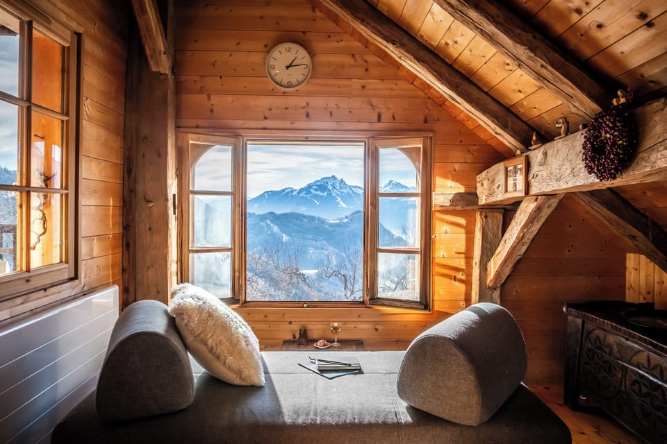 Small living room with games for kids and stunning view