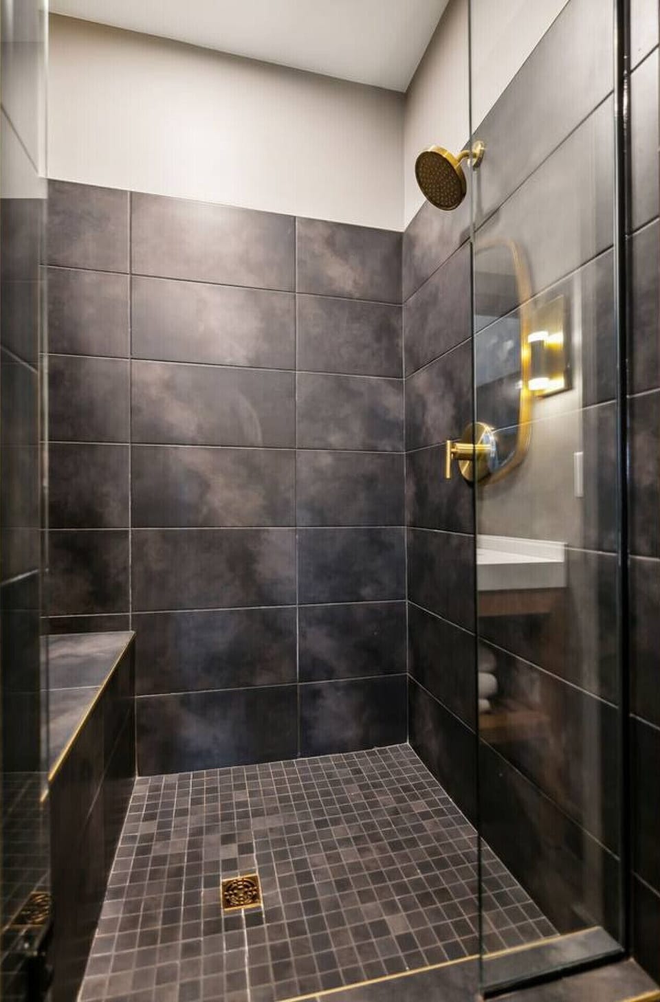 Walk in shower with toiletries provided