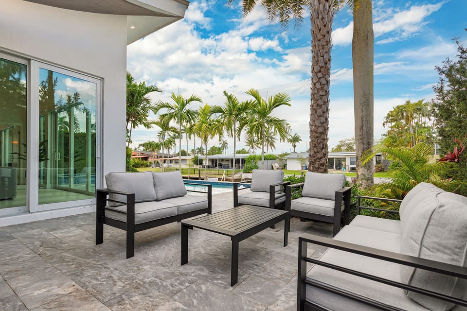 Outdoor seating on the patio area.