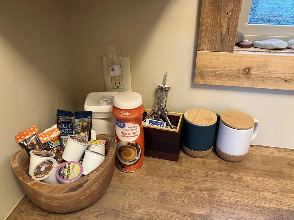 4K cups provided per night as well as creamer and sugar