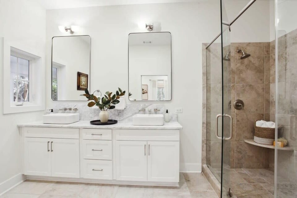 Ensuite Bathroom: Double Vanity and Walk-in Shower