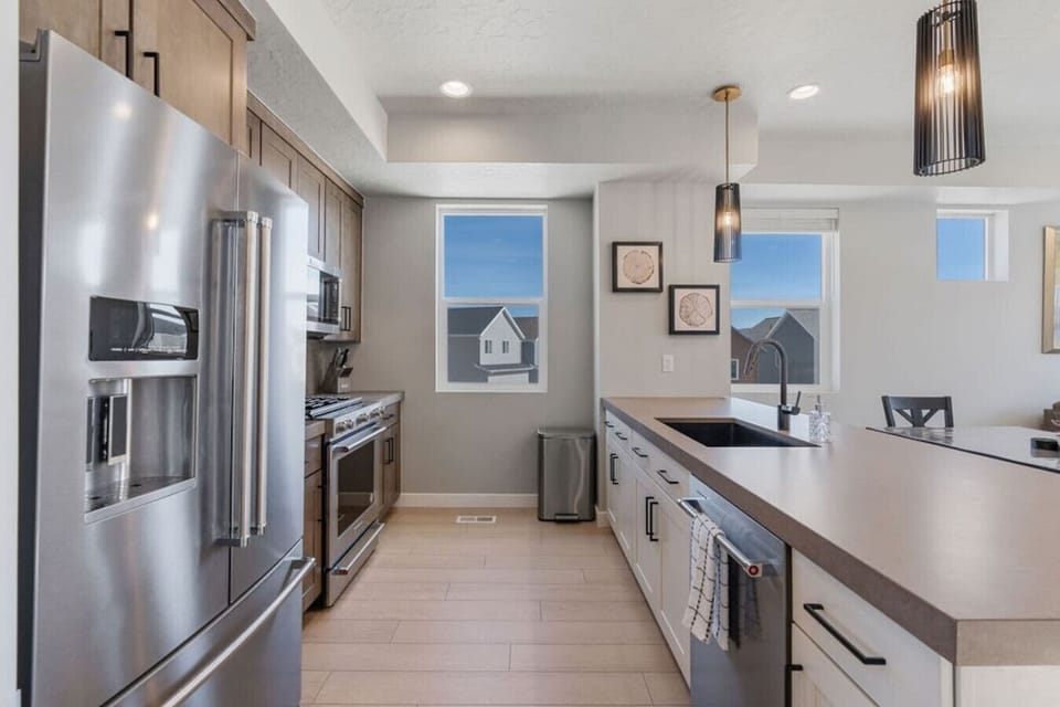 Spacious kitchen with stainless appliances