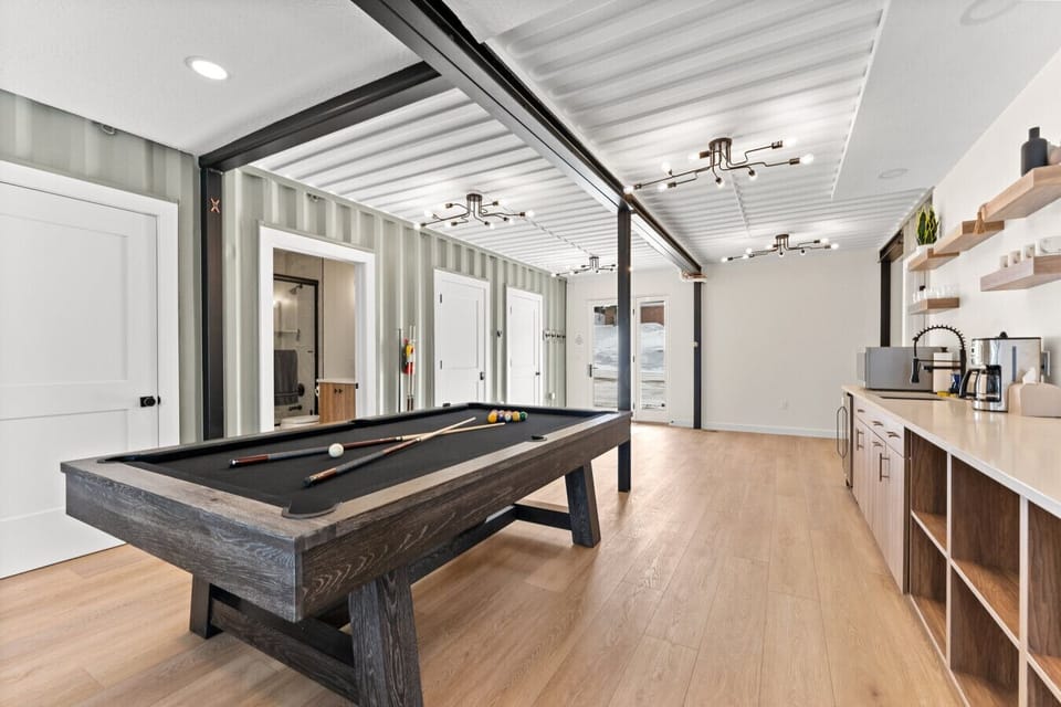 Game room with pool table & kitchenette