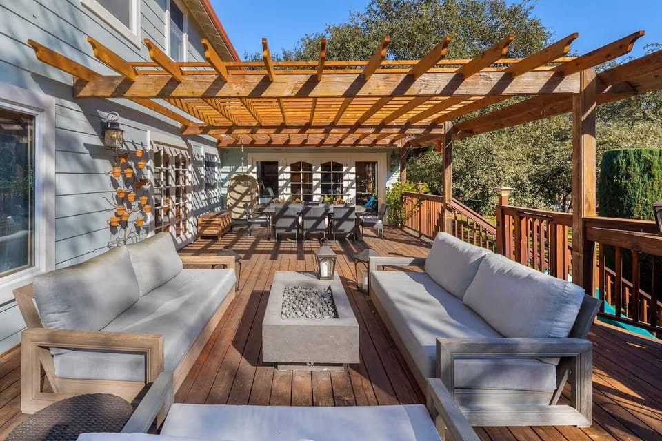Unwind by the fire pit, where laughter sparks under the night sky.