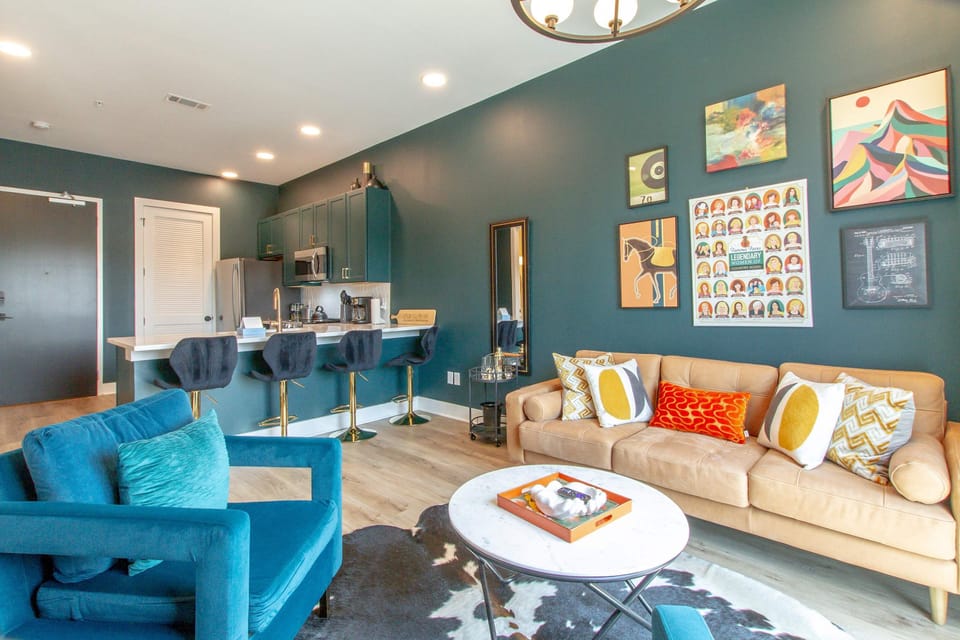 Vibrant decor and chic style create an inviting space to unwind and socialize!