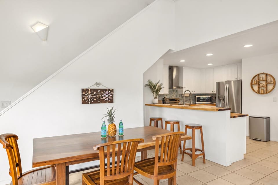 Dining and kitchen--plenty of seating for a larger group.