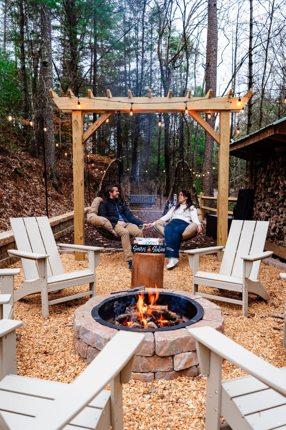Great fire-pit with chairs, s'mores, lights, firewood, & a fun play area.