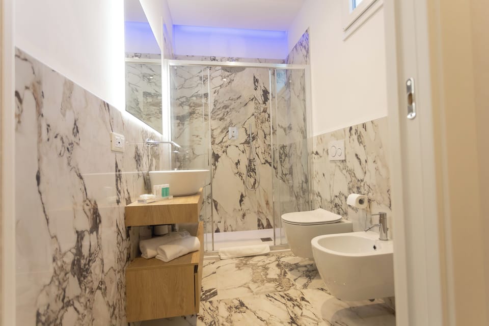 Deluxe Apartment | Bathroom | Shower, hair dryer, slippers, bidet