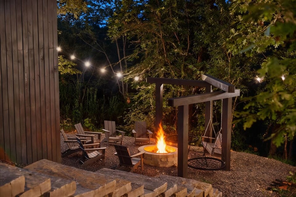 Outdoor Retreat: Gather around the fire pit and unwind under twinkling string lights!