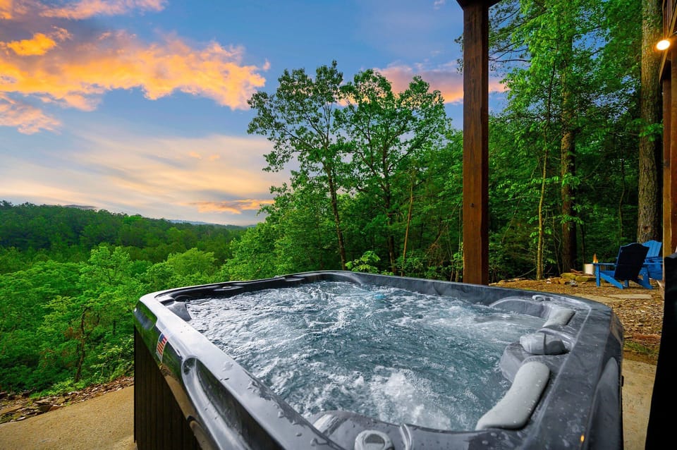 Hot tub fits 4, has jets, lights, and mountain views. Pool towels provided