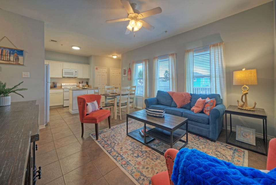 This living room is ready with a stylish sleeper sofa! (201)