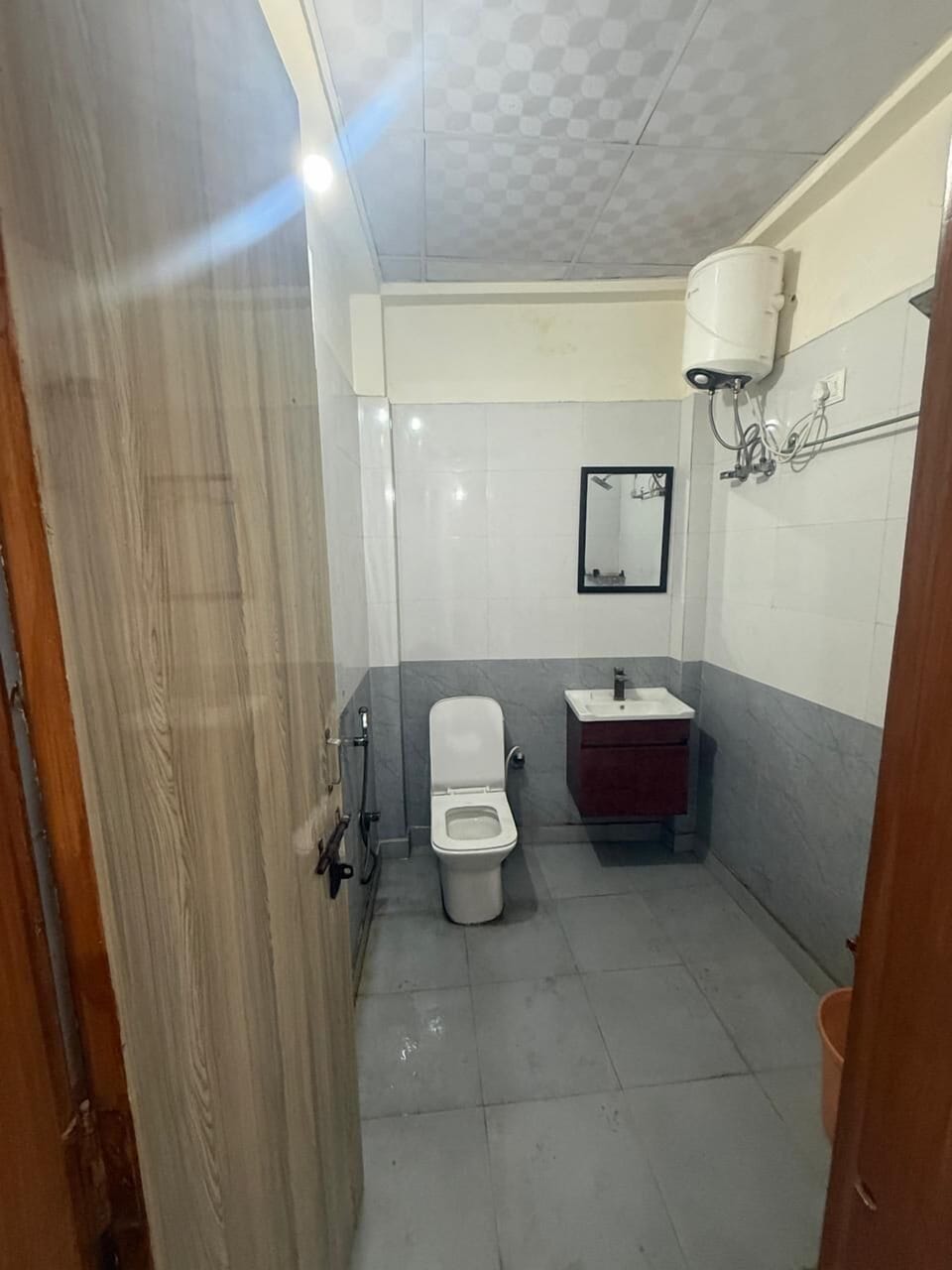Shower, slippers, towels, soap