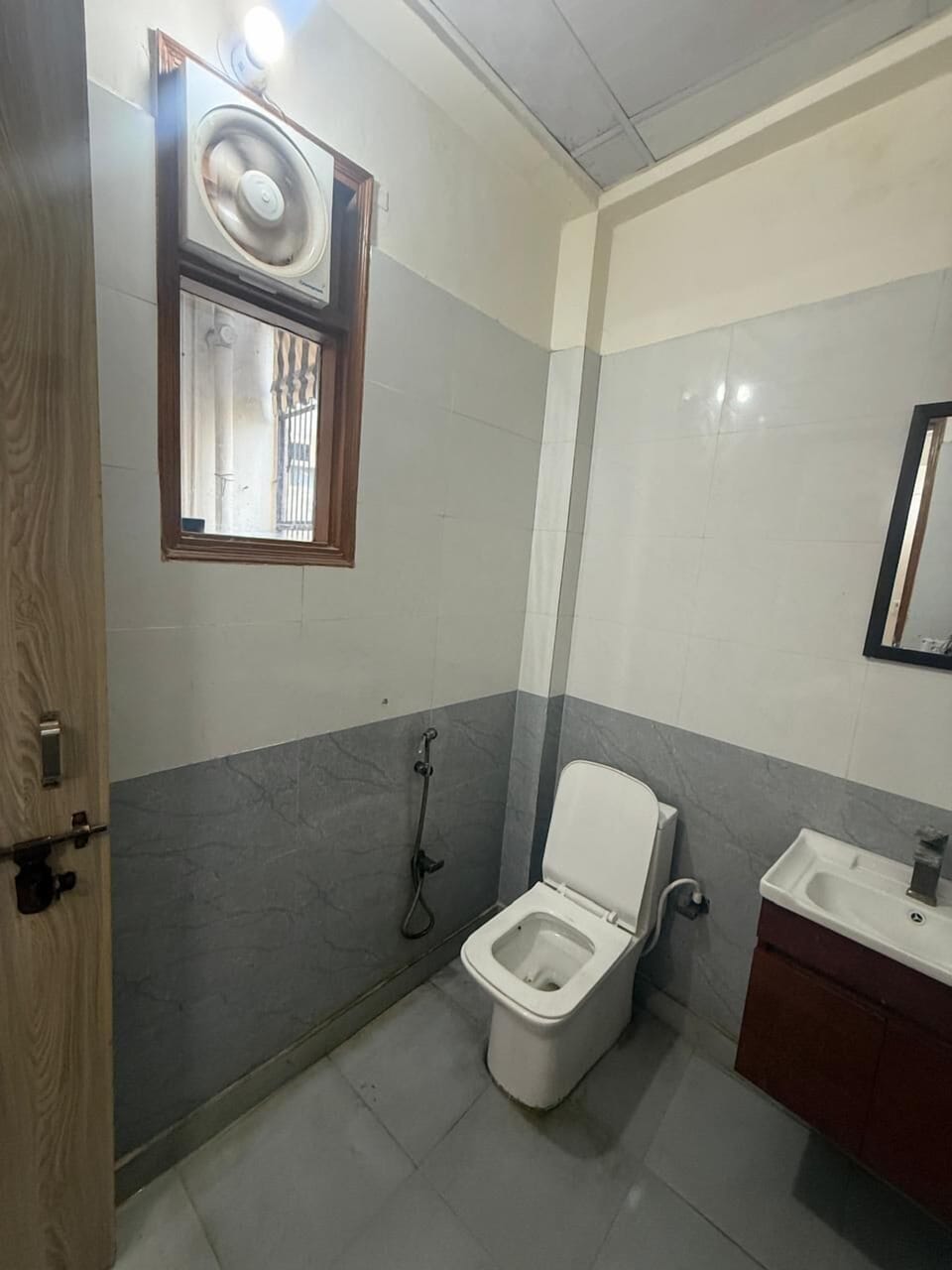 Shower, slippers, towels, soap